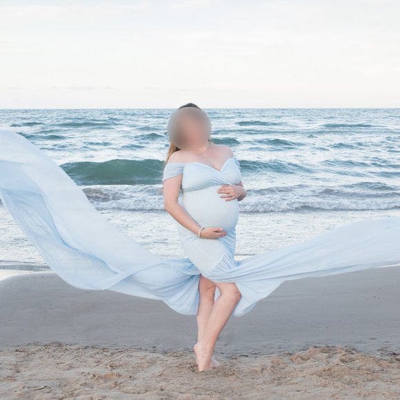 Baby Blue Maternity Off Shoulder Dramatic Train Dress baby shower or photoshoot - Picture 3 of 3